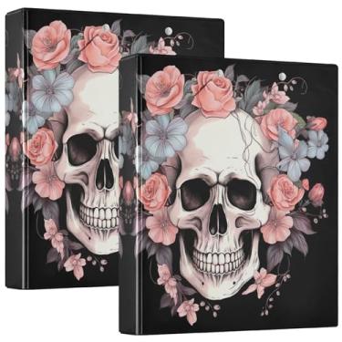 Imagem de Fichário personalizado de flores de caveira engraçadas de 3 cm com 3 anéis, 200 folhas, fichário de caderno fofo, 31,5 x 27 x 6 cm, 1 pacote
