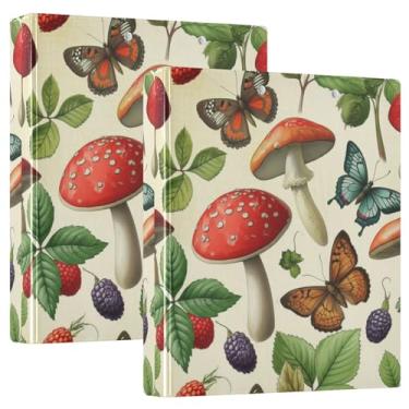 Imagem de Fichários de 3 anéis de cogumelos vintage personalizados, 3 anéis, 200 folhas, fichário de apresentação de anel redondo, 31,5 x 27 x 6 cm, pacote com 2