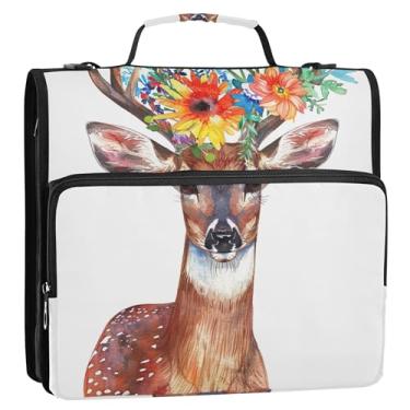 Imagem de Fichário com 3 anéis de 3 anéis, anel D, aquarela, cervo, flor, fichário, zíper com alça de ombro para escola, portfólio personalizado, suporte para 500 folhas