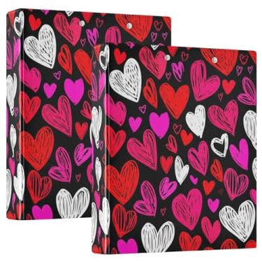 Imagem de Fichário de 3 anéis vermelhos corações dos namorados 3 polegadas comporta 200 folhas, animal fofo, 3 pastas de anéis, fichário de receita de anel redondo, 31,5 x 27 x 6 cm, 1 pacote