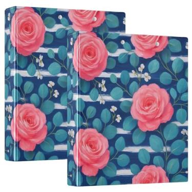 Imagem de Fichários com 3 anéis de folhas de eucalipto rosas rosas de 3 cm comporta 200 folhas fofas pastas portfólio anel redondo fichário de receitas, 31,5 x 27 x 6 cm, 1 pacote