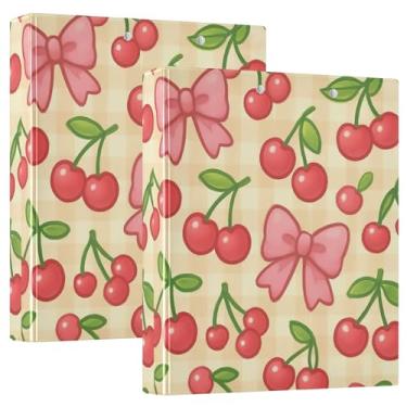 Imagem de Fichários fofos com 3 anéis de cerejas vermelhas, rosa, 200 folhas, anel redondo, 31,5 x 27 x 6 cm, 1 pacote