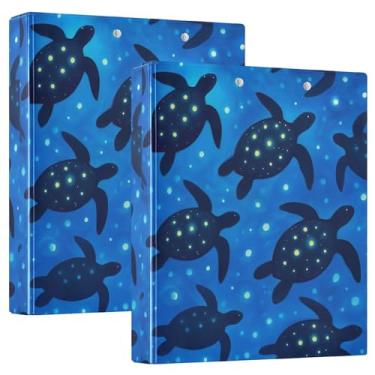 Imagem de Pastas personalizadas de tartarugas marinhas azuis de 3,8 cm, 3 anéis, 200 folhas, portfólio, anel redondo, fichário, 31,5 x 27 x 6 cm, pacote com 2