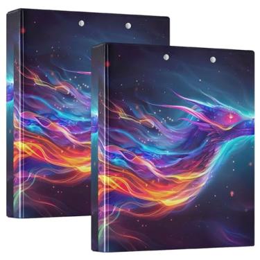 Imagem de Fichário de 3 anéis de cavalo cósmico neon colorido, 200 folhas, fichário de receitas de anel redondo, 31,5 x 27 x 6 cm, 1 pacote