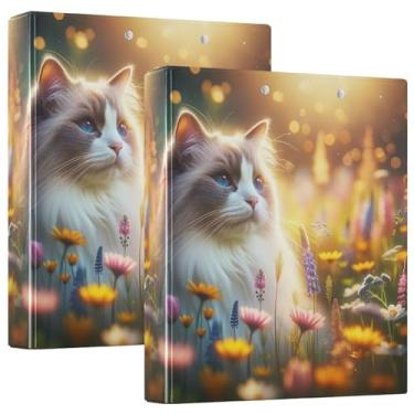 Imagem de Fichário fofo de gato Ragdoll com 3 anéis de 3,8 cm, 200 folhas, fichário moderno, fichário de anéis redondos, pacote com 2