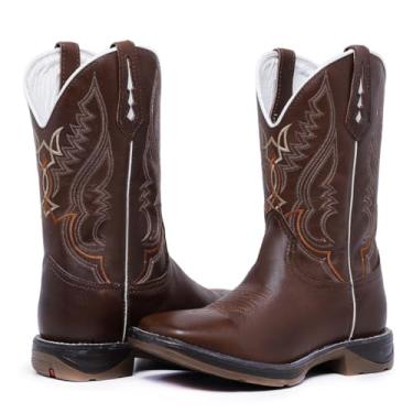 Imagem de Bota Texana Country Cano Alto Couro Legítimo Premium Bico Quadrado 9003 (Marrom, BR, Adulto, Numérico, 43)