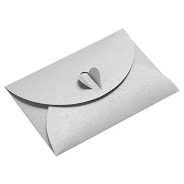Imagem de Mini envelopes, pacote com 24 itens pequenos com fecho de coração, porta-cartão de presente fofo para festa de casamento, prata