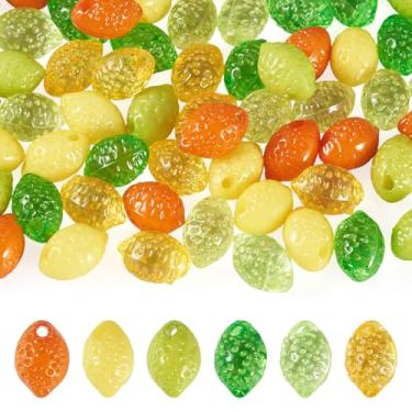 Imagem de FASHEWELRY 60 peças de contas de limão acrílico amuletos de frutas lindas contas de comida limões de plástico para ornamentos de limão suprimentos para fabricação de joias brinco chaveiros artesanato