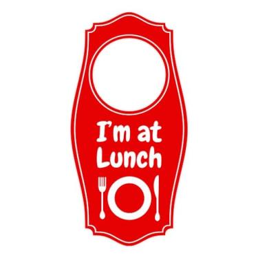 Imagem de Cabide de porta I'm At Lunch | Placa de porta de casa ou empresa - Vermelho, 10 x 20 cm