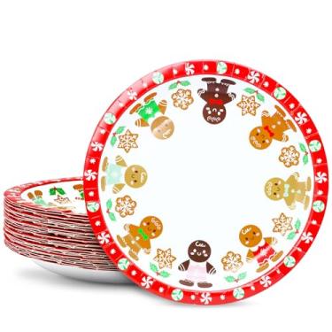 Imagem de YY Conjunto de pratos de papel de festa de gengibre de 25,4 cm pratos grandes descartáveis de Natal