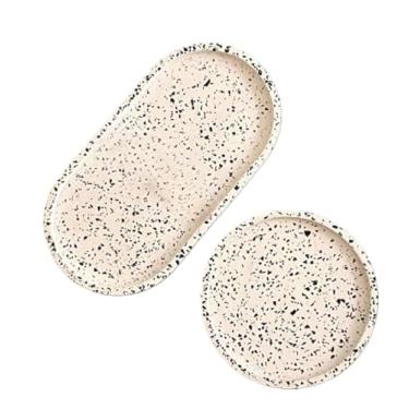 Imagem de Conjunto bandejas decorativas de cimento artesanal para Sala Quarto Cozinha Banheiro Lavabo Home Office - Estilo Moderno Sofisticado em Cinza com Detalhe Listra Rose Gold(Pedrinhas Preta)