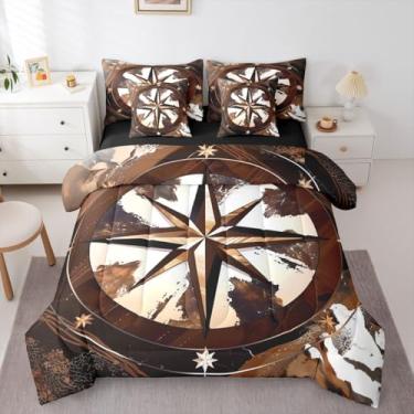 Imagem de Feelyou Jogo de edredom com estampa de estrela do oeste do Texas com 7 peças, Queen, rústico, fazenda, couro bovino, para crianças, meninos, meninas, vintage, decoração de quarto, respirável, macio