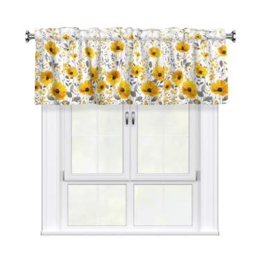 Imagem de Giwawa Cortina floral amarela sanefa 137 x 45,7 cm Margarida com bolso superior para varão tratamento blackout cortinas de janela curta para cozinha, lavanderia, banheiro