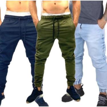 Imagem de kit 3 calças jeans jogger com elastano masculina jeans slim cores vari