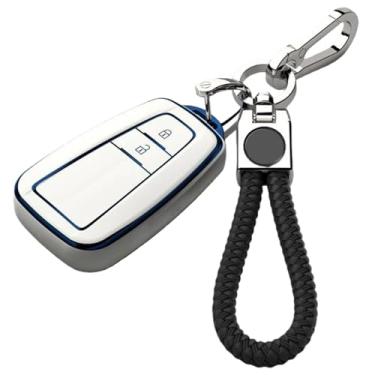 Imagem de Capa macia de tpu para chave de carro compatível com toyota prius/camry/corolla/C-HR/chr/rav4/prado 2018 acessórios de chaveiro de proteção(E-white blue keyring)