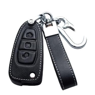 Imagem de Capa de couro para chave remota de carro compatível com Ford Fiesta Focus 3 4 ST Mondeo Ecosport Kuga Ranger C-Max S-Max Acessórios para chaveiro automotivo(E-Black)