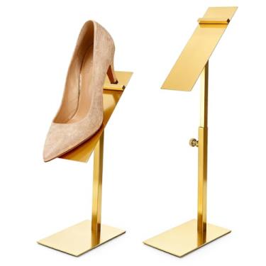 Imagem de Hacaroa Pacote com 2 suportes de exibição de sapatos de aço inoxidável, altura ajustável para sapatos, sandália de salto alto de metal, suporte para armário de casa, boutique, loja