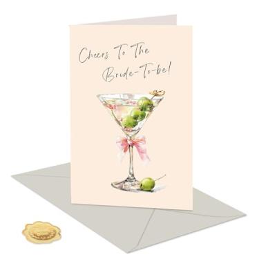 Imagem de Whaline 24 cartões de felicitações de casamento cartões de notas em branco Bride To Be Martini cartão de notas em branco com adesivos de envelope para convites de festa de chá de panela, 10 x 15 cm