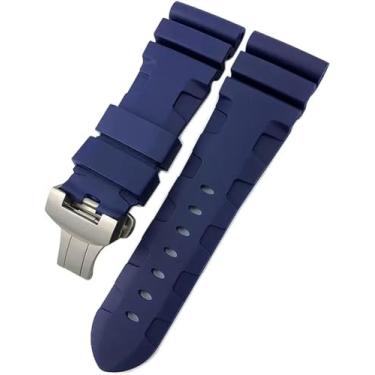 Imagem de BDNJN Pulseira de relógio de borracha de silicone de 24 mm e 26 mm adequada para Panerai luminária submersível PAM verde azul à prova d'água (azul dobrável, 26 mm)