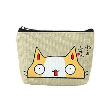 Imagem de Carteiras femininas elegantes e pequenas porta-moedas, multifuncional, com estampa de gato, porta-cartões, Amarelo, Bolsa para moedas