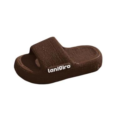 Imagem de Pantufas masculinas casuais com sola grossa, design com letras laterais, ambientes internos, externos, casa, banheiro, confortável, EVA, Café, 37