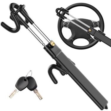 Imagem de MONOJOY Dispositivo antifurto de trava de volante, trava de volante antifurto de carro resistente para carro, ganchos duplos ajustáveis, trava antirobos para carros, trava com 2 chaves, caminhão SUV