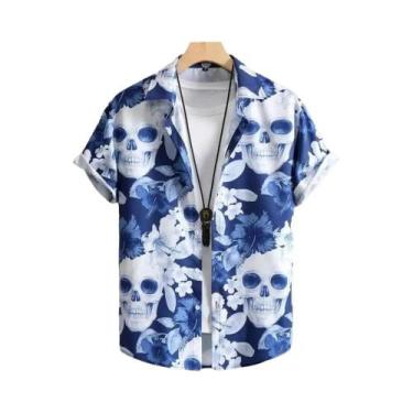 Imagem de Camisa Havaiana Masculina De Manga Curta Com Estampa Em Patchwork 3D, 