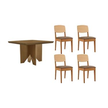 Imagem de Sala Jantar Mesa Nevada Tampo Curvo 90cm+4 Cadeiras Havana Naturale - Suede Capuccino - Rufato