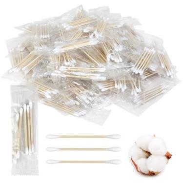 Imagem de Meanhoo Cotonetes de algodão tamanho viagem, 500 unidades (100 pacotes com 5), pontas redondas duplas descartáveis embaladas individualmente, cotonetes de algodão macio para limpeza de orelhas