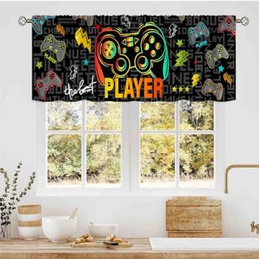 Imagem de Cortinas Gamer para Janela, Crianças Meninos Adolescentes Colorido Controle de Jogo Graffiti Gamepad Video Game Rod Pocket Cortinas Curtas para Sala de Estar Quarto Sala de Jogos Armário Banheiro, 137