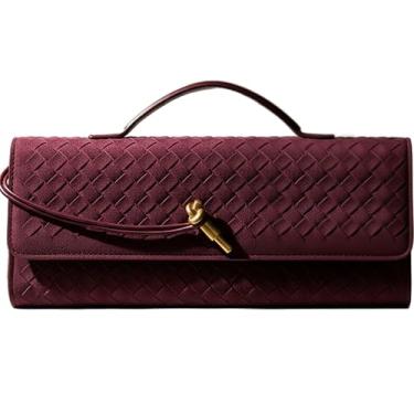 Imagem de Hylmyrious Bolsas de mão de camurça para mulheres, bolsa de mão para noite, bolsa de ombro transversal, casamento, formatura, festa formal, Camurça, vinho, 12*5*1.5