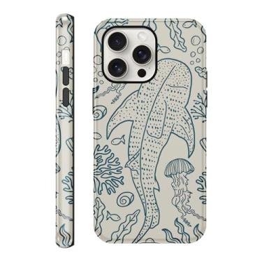 Imagem de Zrutru Capa tubarão para iPhone 15 Pro Max de 6,7 polegadas, tubarões baleia oceano recifes de coral água-viva capas de telefone para meninas mulheres meninos homens TPU resistente a arranhões capa à