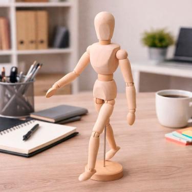 Imagem de Decoração Boneco Articulado Humano Manequim Em Madeira 30cm