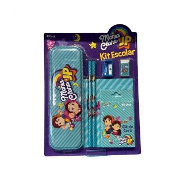 Imagem de Kit Escolar Maria Clara E Jp Estojo Lapis Giz De Cera Caderninho Apontador Borracha