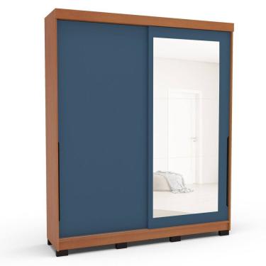 Imagem de Guarda-roupa 2 Portas Correr com Espelho Madrid Azul/Freijó