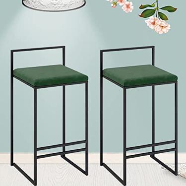 Imagem de KIDYBO Conjunto de 2 bancos de bar de metal para cadeira alta de veludo com encosto para café da manhã/sala de jantar/sala de estar, altura do assento de 66 cm, suporte 150 kg, verde