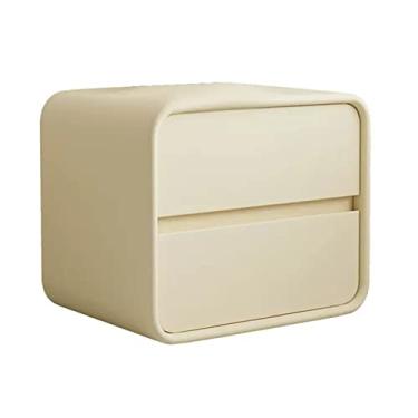Imagem de Mesa de cabeceira moderna, lateral com armazenamento de 2 gavetas, mesa de cabeceira moderna, mesa de cabeceira para quarto, mesa de cabeceira bege prática (L40xD40xH47cm)