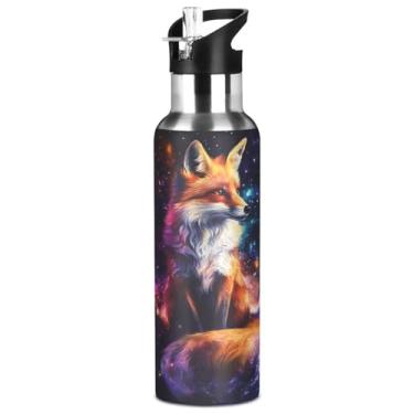 Imagem de ALAZA Linda garrafa de água Fox in Galaxy de 940 ml com tampa de palha, garrafa de água isolada de aço inoxidável para mulheres, homens, esportes, academia, acampamento ao ar livre