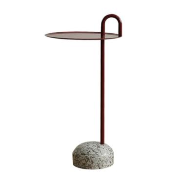 Imagem de Mesa lateral moderna para sofá de ferro, armazenamento de canto de pedra de café moderna com alça simples (vermelha)