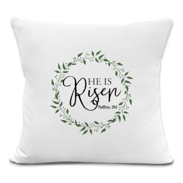 Imagem de laveliabel Capas de almofada He is Risen Christian 45,7 x 45,7 cm, presentes de Páscoa, versículo da Bíblia da Páscoa, fronhas religiosas cristãs, capa de almofada para decoração de sofá de casa e