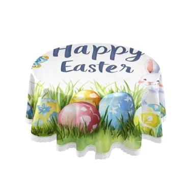 Imagem de Qilmy Toalha de mesa redonda de palmeira de treliça verde, 152 cm, resistente à água, à prova de derramamento, capa de mesa grande para jantar de reunião de família em ambientes internos e externos