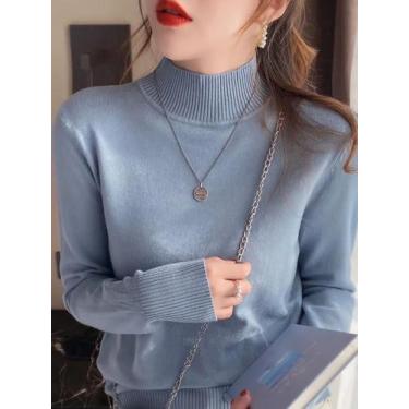 Imagem de Suéter Feminino De Gola Alta Para Outono Inverno, Manga Longa, Macio E