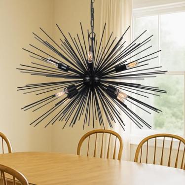 Imagem de Tescruant 29,13" Grande Lustre Sputnik Preto Vintage Geométrico Starburst Lustre Luminária Moderna Lustre De Fogos De Artifício De Metal Sólido Para Sala De Jantar, Ilha De Cozinha, Quarto, Sala De