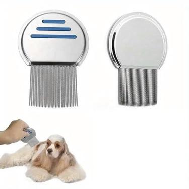 Imagem de 1 pente profissional de dentes finos de dupla face, pente de cabelo com dentes de metal, acessório para escovas de cachorro, azul