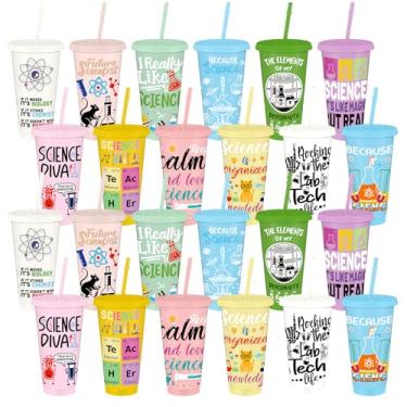 Imagem de Willinglong 24 peças presentes de semana de laboratório 2026 copos de laboratório com tampas e canudos copos de plástico de 680 g copos de viagem reutilizáveis presentes de tecnologia de laboratório