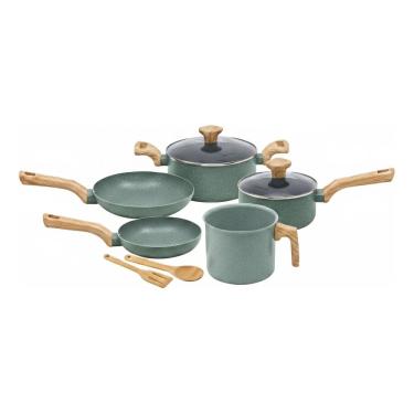 Imagem de Jogo de Panelas de Indução 7 Peças Fundo Triplo e Revestimento Ceramico Mimo Style - Verde