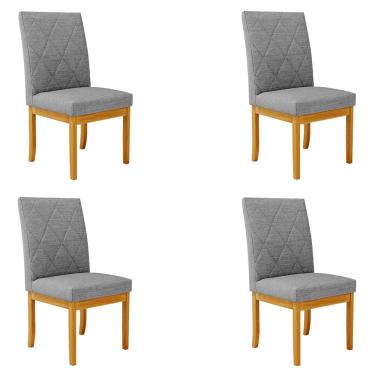 Imagem de Kit 4 Cadeiras de Sala de Jantar Estofadas Gomes Madeira Maciça Linho Cinza G78 - Gran Belo