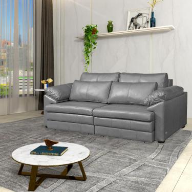 Imagem de Sofá Decorativo Piece Bipartido Retrátil Sala de Estar 250cm Couro Cinza G58 - Gran Belo