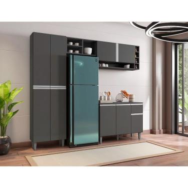 Imagem de Balcão Para Cozinha E Armário Aéreo Vanessa Com 5 Peças Cinza Fosco