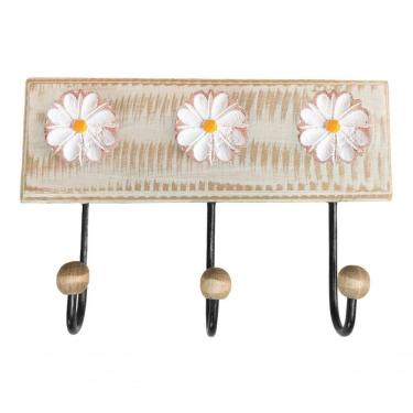 Imagem de Cabideiro Toalheiro 3 Ganchos Madeira E Ferro Artesanal Cor Branco